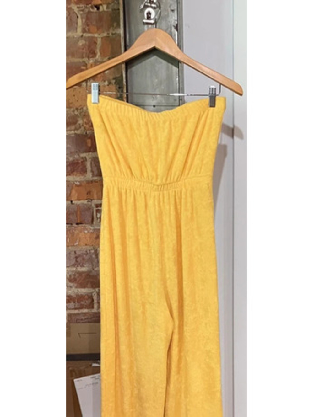 70s, 80s Terry Cloth Jumpsuit Strapless Wide Leg Retro Festival Marigold Vintage